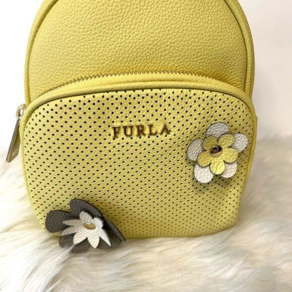 Furla Frida Yellow Leather Floral Appliqué Mini Backpack New with tag - Picture 6 of 11